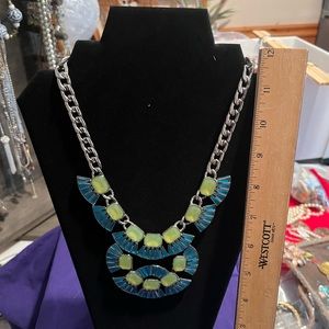Blue and green jeweled in silver necklace